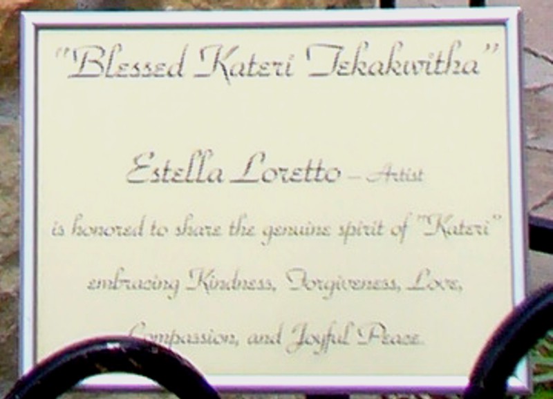 Kateri statue plaque